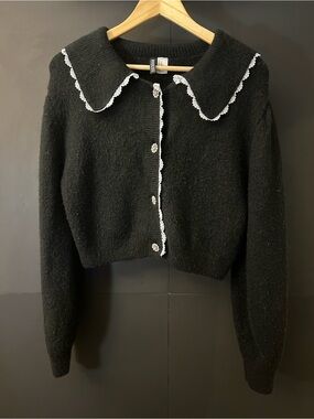 H&M Black Cardigan with White Lace Accents